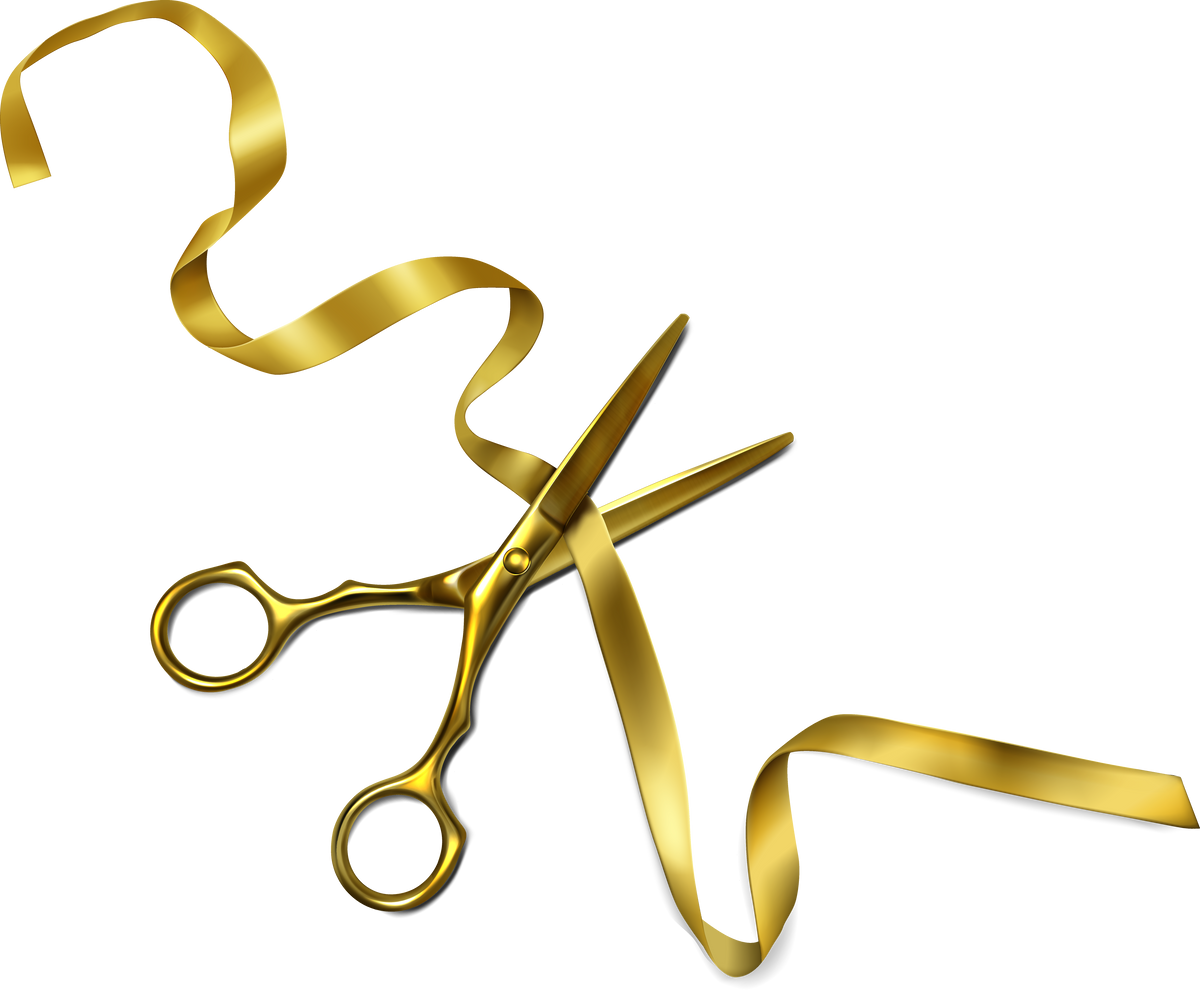 Scissors cutting ribbon